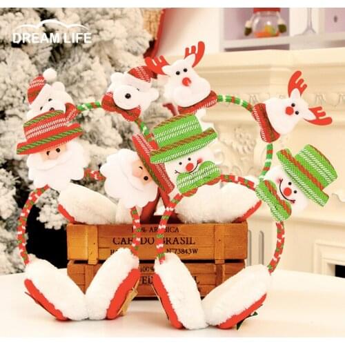 Cute Merry Christmas Cartoon Santa Snowman Elk Bear Christmas Earmuffs Headband Headwear Winter Warm Xmas Party Decoration