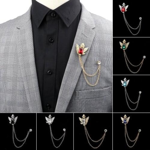 Fashion New Red Crystal Tassel Chain Brooches Pin Retro Shirt Suit Lapel Pins Badge Dress Corsage Brooch Jewelry Luxury Men Gift
