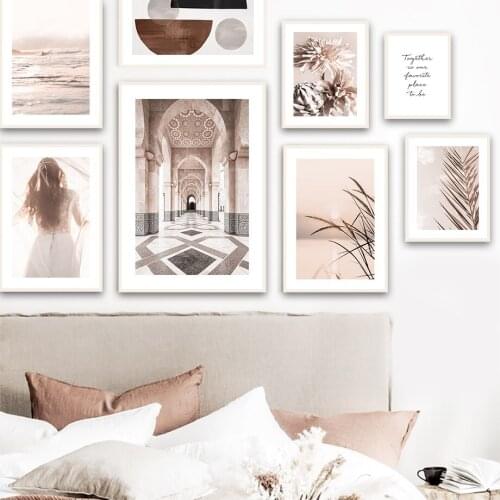 Sea Reed Flower Girl Moroccan Arch Door Wall Art Canvas Painting Nordic Posters And Prints Wall Pictures For Living Room Decor