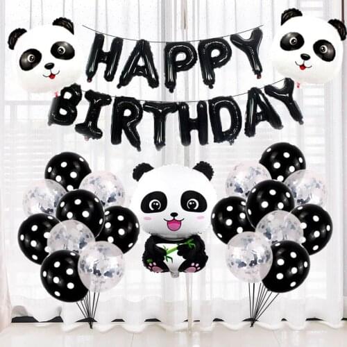 Cartoon Panda Aluminum Balloons Black Dot Latex With Star Foil Balls Children Birthday Baby Shower Animal Them Party Decorations