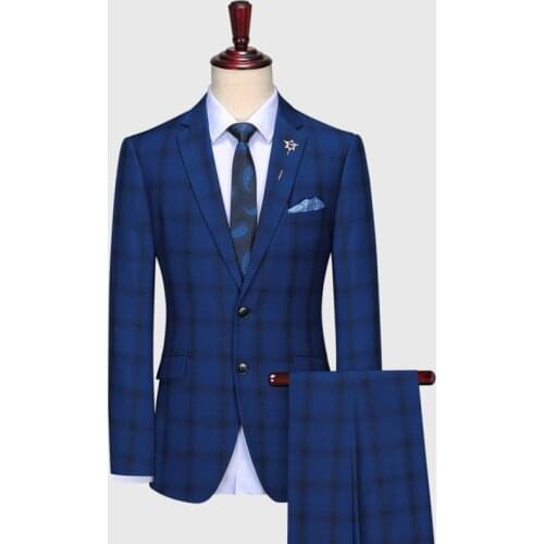 Men suit deep blue plaid business man groom wear father day gift mens suits with pants vest wedding suits for men man suit slim