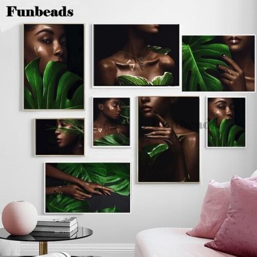 Diamond painted greenery modern gold and black what makeup sexy lips diamond embroidery kit diamond painter house decor FF4997