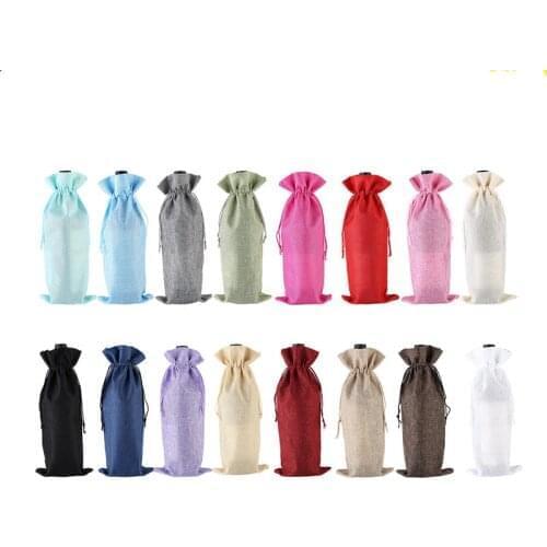 10pcs/lot Linen wine bag set Champagne Fruit wine linen Beam wine bag Customized Multi Colors