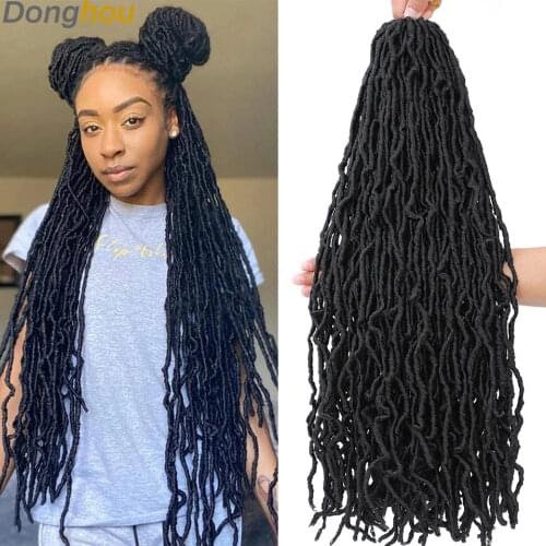 24 Inch New Faux Locs Crochet Braids 6 Packs 126 Strands Nu Locs Crochet Hair Goddess Locs Dreadlocks Hair Extension Curly Braid
