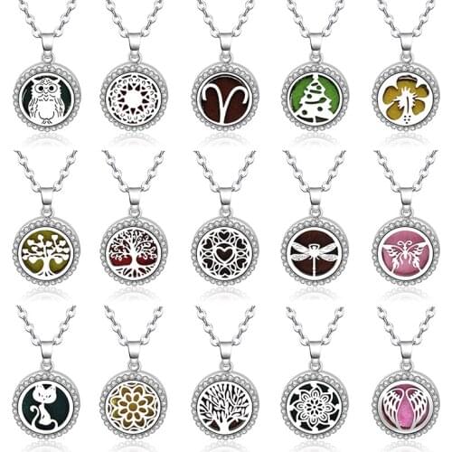 New Metal Zircon Aroma Perfume Diffuser Locket Pendant Stainless Steel Magnetic Necklace Essential Oil Aromatherapy Box Jewelry