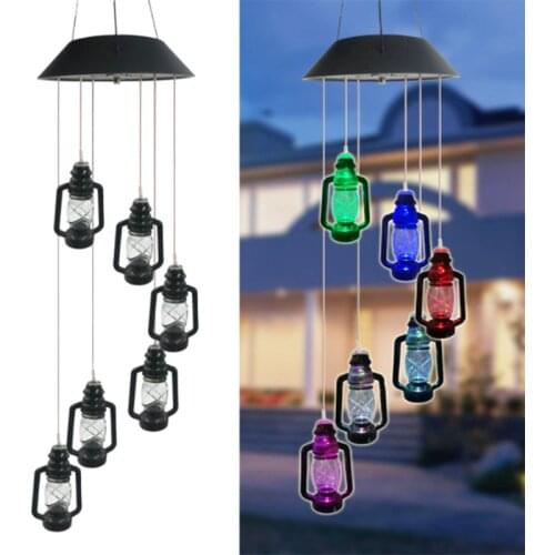 New product solar kerosene lamp 6LED color-changing colorful wind chime lamp garden garden decoration retro horse lantern