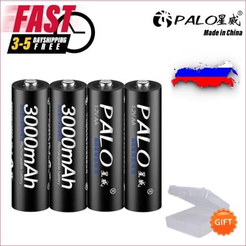 PALO 4Pcs 1.2V 3000mAh NI MH AA Rechargeable Batteries Ni-MH Rechargeable Battery For Toys Camera Microphone - RUS Fast Shipping