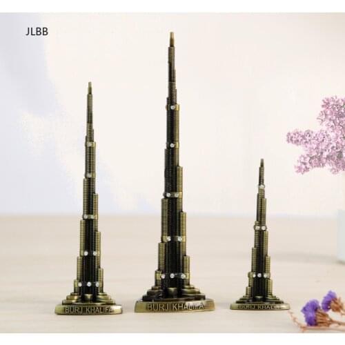Excellent Dubai Burj Khalifa Tower 3 Size World Famous Architecture Rhinestone Figurine Metal Craft Office Home Decoration Gifts