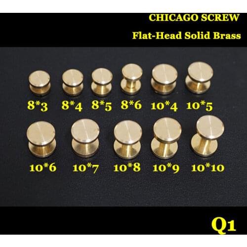Q1) 50pc Solid Brass Chicago Screw Flat-Head Saddle Tack Belt Screw Leathercraft