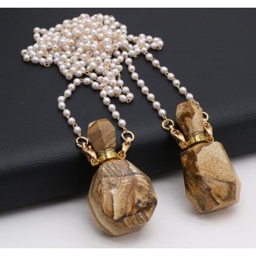 80cm Natural Essential Oil Diffuser Perfume Bottle Plus Two Glass Pearl Chain Picture Stone Necklace Pendant 20x38mm 20x37mm