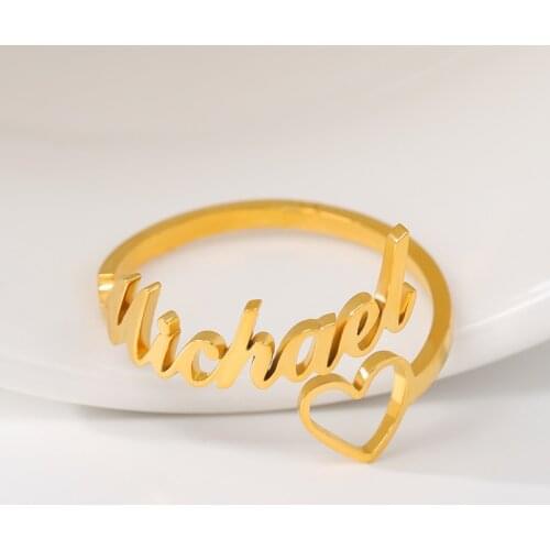 Custom Heart Name Adjustable Finger Ring Personalized Birth Date Ring Stainless Steel Love Wedding For Women Anniversary Jewelry