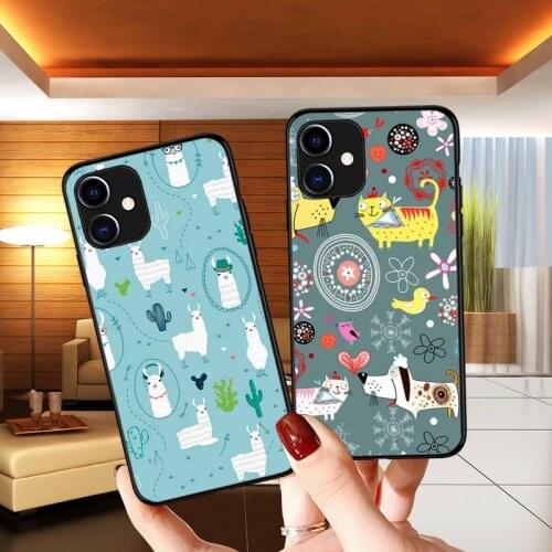Cartoon cute animal alpaca penguin Phone Case for iPhone 8 7 6 6S Plus X 5S SE 2020 XR 11 12 Pro mini pro XS MAX
