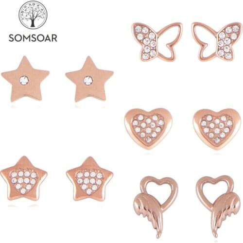 Somsoar Jewelry Rose Gold Stainless steel stud earrings Flowers animals oil drip Earrings for Woman Girl Kids Child Wholsale