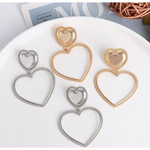 Vintage big heart metal dangle earrings forwomen cute golde silver color geometric trendy party girls gift jewelry wholesale new