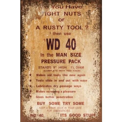WD40 Funny Advert Vintage Retro Style Metal Sign Plaque, Mancave Garage Shed