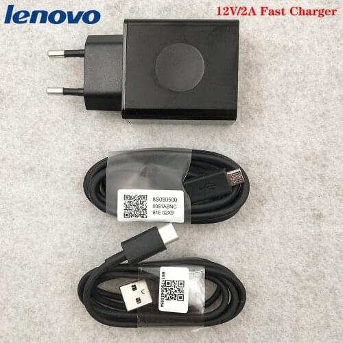 Lenovo Fast Charger 24W EU Travel Wall Adapter Micro USB/Type C Cable For Lenovo Vibe P2 P1 Z5S Z6 Z5 pro K5 K5s Z3 Z2 K10 Plus
