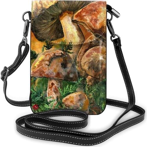 Mini Womens Bag Leather Handbags Small Watercolor Mushrooms Shoulder Crossbody Bags Women Ladies Purse Phone Sac A Main Bolsas