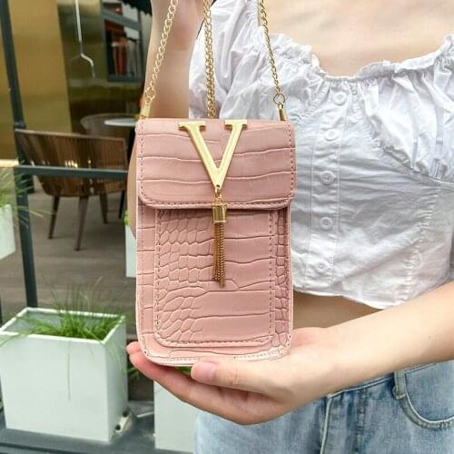 Women Bags 2021 New V Letter Tassel Crossbody Bag Crocodile Pattern Chain Small Square Bag Female Leisure Purse Mobile Phone Bag