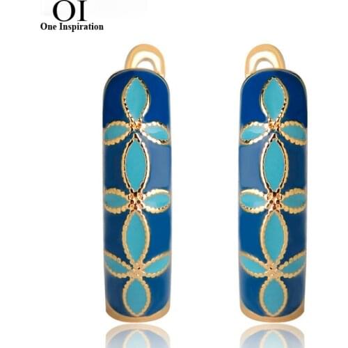 OI 2021 New Fashion Enamel Flower Stud Earrings For Girl Gold Color Copper Metal English Lock Brincos Ear Piercing Joyas