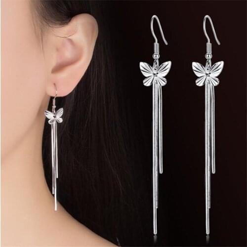 KOFSAC 2018 Hot Tassel Butterfly Female Earrings Jewelry Top Quality 925 Sterling Silver Earrings For Women Wedding Party Gift