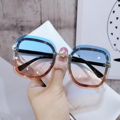 Women Sunglasses Vintage American Style Frameless Big Box Glasses Fashion Luxury Designer Gradient Lenses Men Driving Decorative