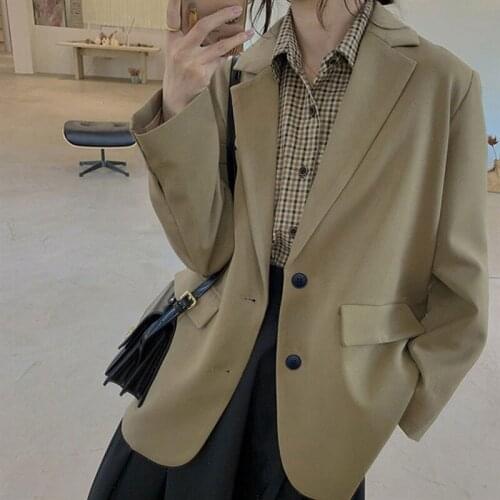 Jackets and Blazers Suit for Women Spring 2021 Loose Casual Khaki Black Office Blazer Jacket Female Oversize Womens Office Suit
