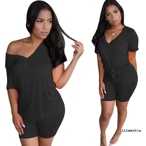 2020 Summer Womens Large Size Casual Two Piece Set V Neck Short Sleeve Sexy T Shirt And Biker Shorts Sweat Suits Sets 3XL Z472