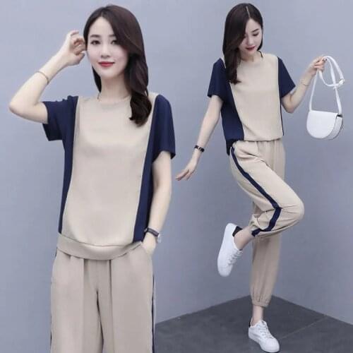 Single Piece/Suit Sports Style Female 2021 Summer New Mothers Wear Women Set T-Shirt Top Round Neck Large Size Two-Piece 2PCS