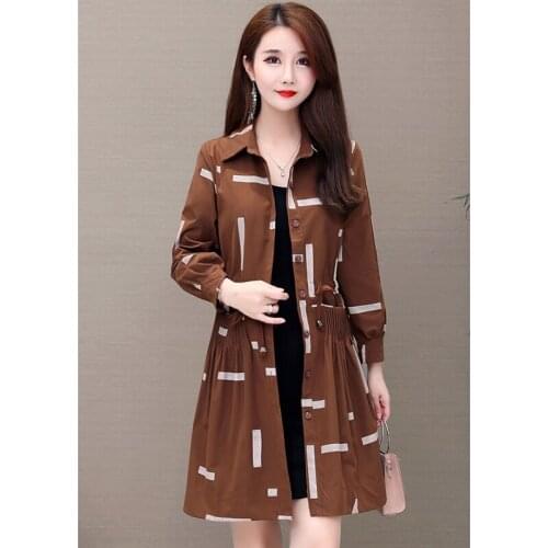 Womens Trench Coat Spring AutumnThin Coat Long Single-breasted Drawstring Printing Casual Coat Outerwear Plus Size 5XL 2020