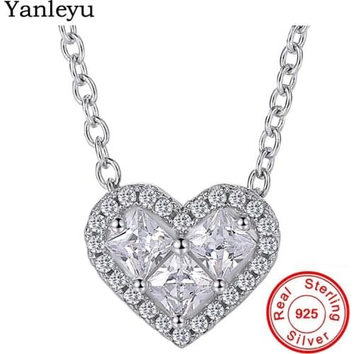 Yanleyu Romantic Heart Pendant Necklace Real 925 Sterling Silver Cubic Zirconia Fine Jewelry Wedding Gift For Women PN055