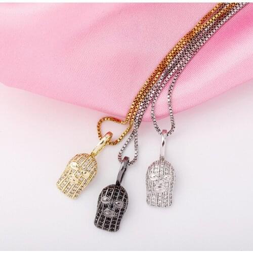 S925 Sterling Silver Bling Ice Out CSGO CS GO GoonSki Mask Pendants Necklaces for Women Men Hip Hop Fashion Jewelry