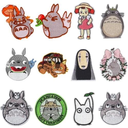12PCS Wholesale Anime Applique Totoro No Face Man Ponyo Fabric Sticker Iron On Applique Stickers Embroidery Cartoon Patches
