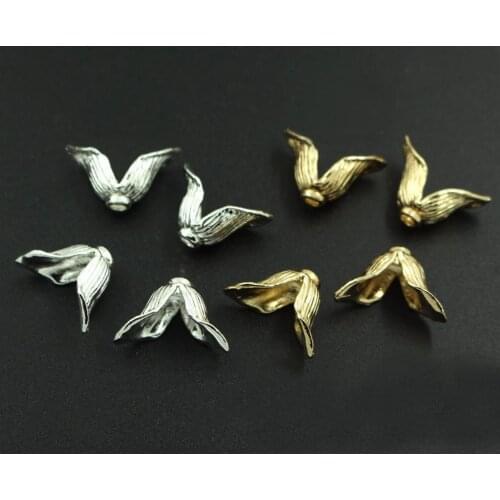 14x15mm Brass Metal 2 Petals Flower Beads Caps Tassel Caps Charms Quality Gold Silver Plated Findings DIY Jewelry Making