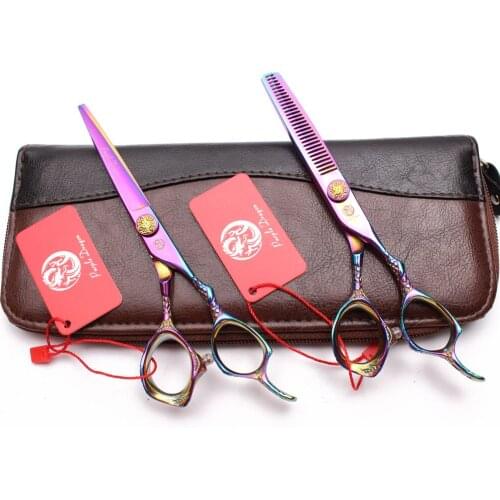 2Pcs 9001# 5.5" Purple Dragon Hairdressing Scissors 440C Cutting Shears Thinning Scissors Professional Hair Scissors Haircut Set