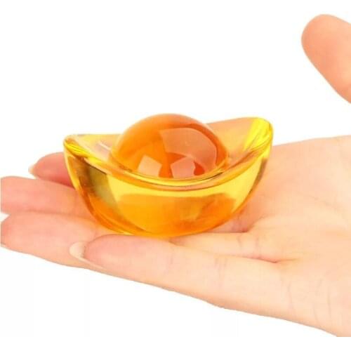 5pcs 40mm Yellow Crystal Shoe-shaped Gold Ingot Paperweight Glass Crafts Home Decoration Quartz Ornaments Fengshui Figurines