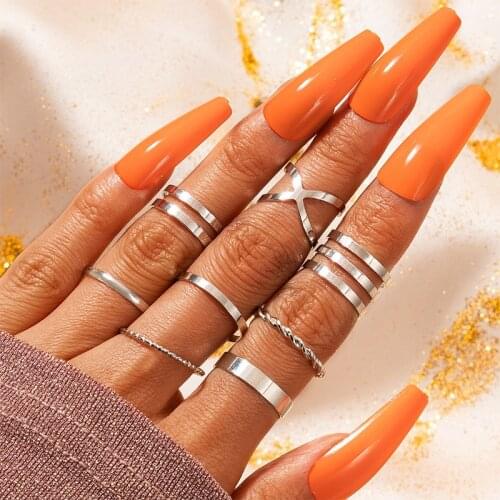 8 Pcs Punk Twist Joint Ring Sets For Women Hiphop Minimalist Gold Silver Color Geometric Rings Party Fashion Jewelry