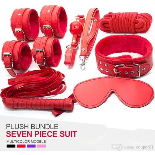 Sex bandage Leather bdsm adult sex game 6pcs Handcuffs face bandage Headgear Restraint Sex Toys for Couples