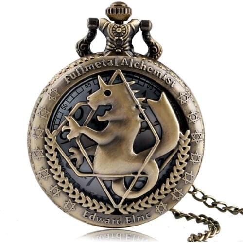 Bronze Fullmetal Alchemist Quartz Pocket Watch Necklace Children Cartoon Anime Kids Men Women Steampunk Fashion Retro Gift