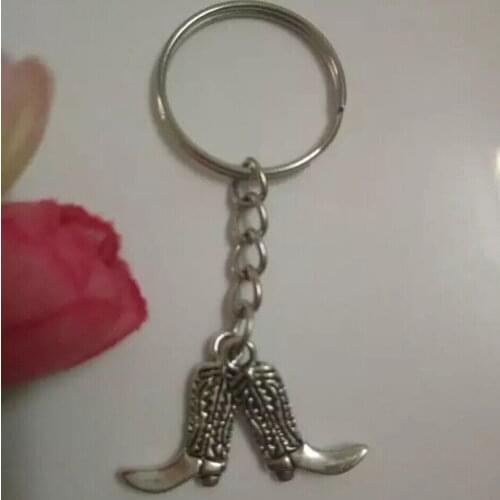 Western cowboy boots Key chain 25mm Fashion Jewelry Key Chain Ring Charms Shoes Pendant Decorative KeyChain Bag Gift D419
