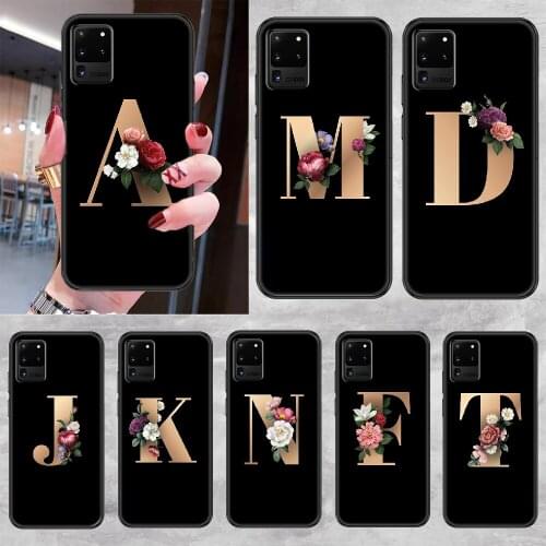 ART floral English Letter Phone case For Samsung Galaxy Note 4 8 9 10 20 S8 S9 S10 S10E S20 Plus UITRA Ultra black pretty cover