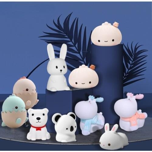 Colorful Silicone LED Night Light Cute Animal Soft Cartoon USB Rechargeable Lamps For Children Bedroom Baby Christmas Gift