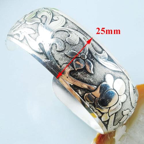Flowers and Plants Carving Antique Silver color Tibetan Bracelets Women Cuff Bracelets&Bangles Adjustable Charm Jewelry PZ660
