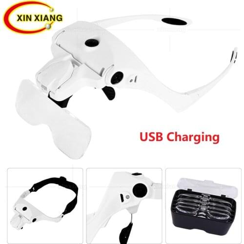 USB Charging Reading Magnifier Headband Backlit Magnifying Glasses With LED Eyewear Magnifier Glasses for Repair Binocular Len