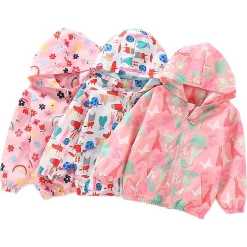 Kids Girls Coats Unicorn 2020 New Thin Spring Autumn Fashion Girl Windbreaker Rainbow Outdoor Jackets Cartoon Hooded Windcheater