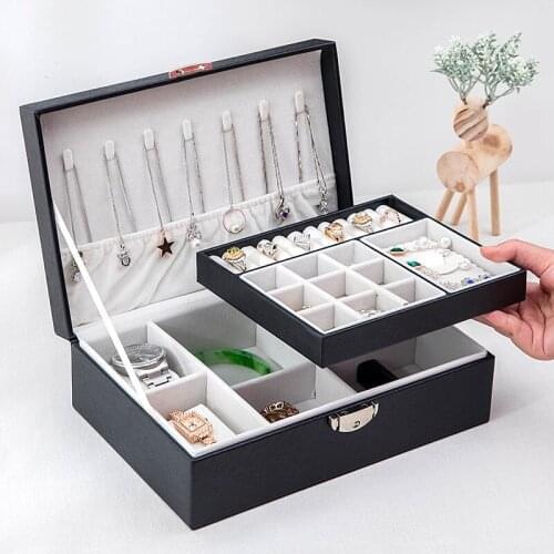 Double-Layer Jewelry Box With Lock Watch Box Ring Earring Nail Jewelry Necklace Storage Box Princess European Style Korean
