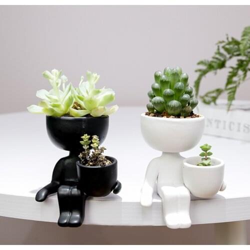 Humanoid Flower Pot Garden Potted Planter Container Country Pots Home Garden Sculpture Decoration Home Office Desktop Decors