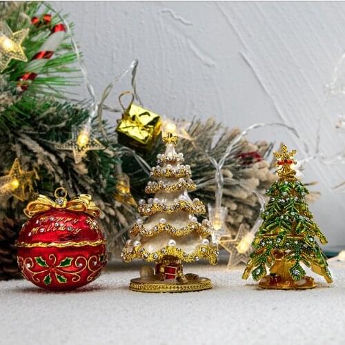H&D Hinged Christmas Theme Trinket Box Jewelry Holder for Women Keepsake Home Decor Tabletop Showpiece Centerpiece Gift for XMAS