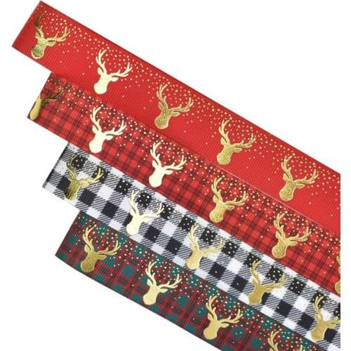 HSDRibbon 22mm 7/8inch HSD-Genuine Christmas deer Pattern Foil Printed on Grosgrain Ribbon 50Yards/Roll