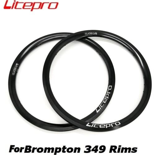 Litepro For Brompton Folding Bike Rims 349 16x1-3/8 Aluminum Alloy Double Wall Glossy All Black Schrader valve