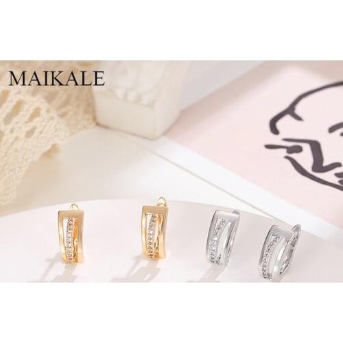 MAIKALE small Trendy Korean Stud Earrings temperament Gold Silver Color AAA Cubic Zirconia Simple Earrings For Women Jewelry
